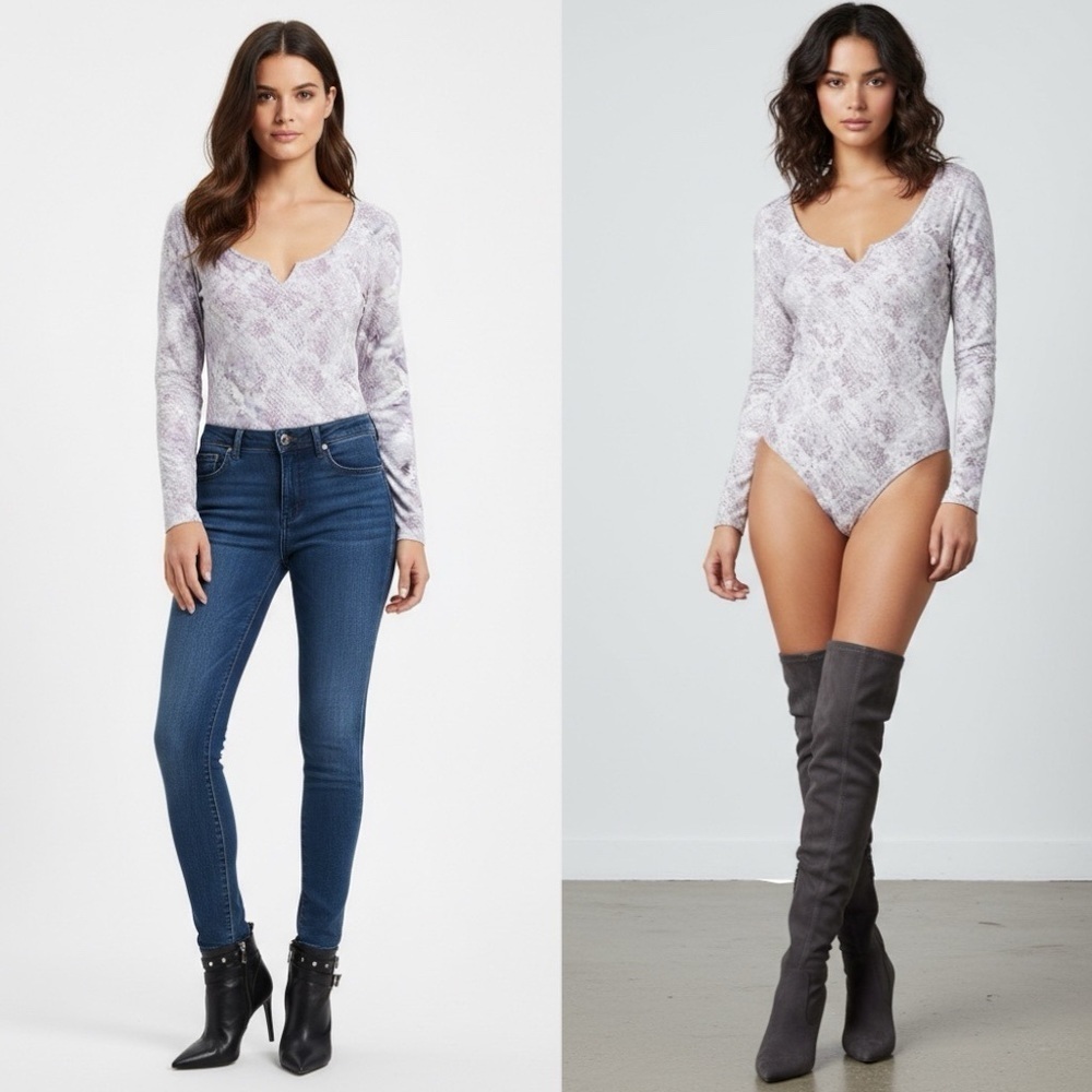 Victoria’s Secret PINK Reptile Snakeskin Print Long Sleeve Thong Bodysuit Sz XL